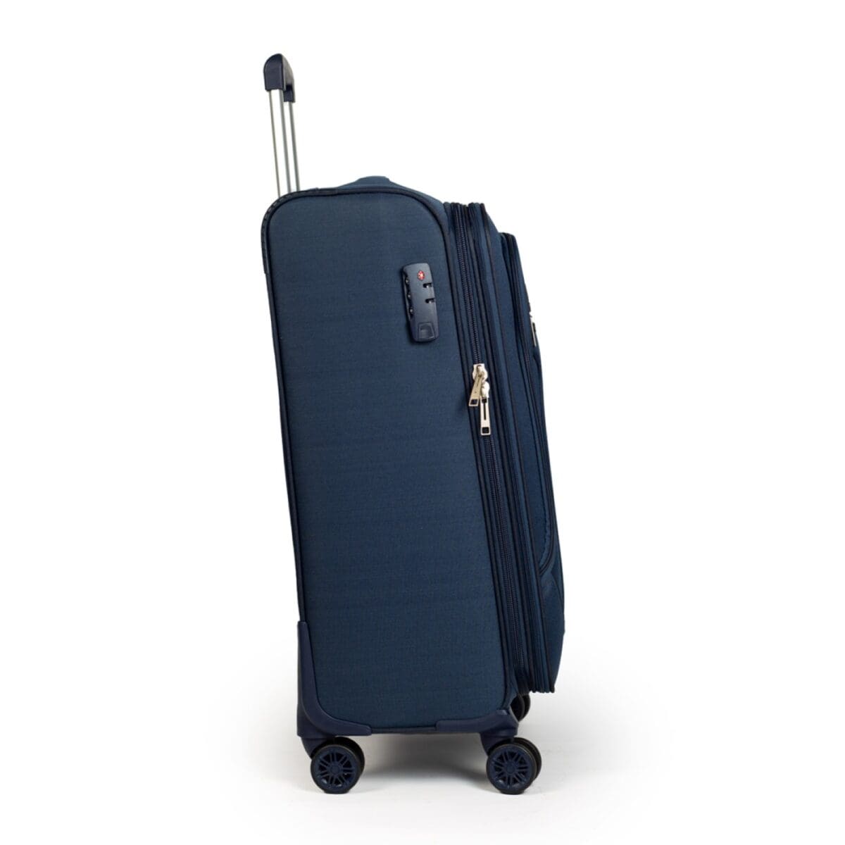 Δεξιά πλευρά βαλίτσας με κλειδαριά σε μαύρο μπλε