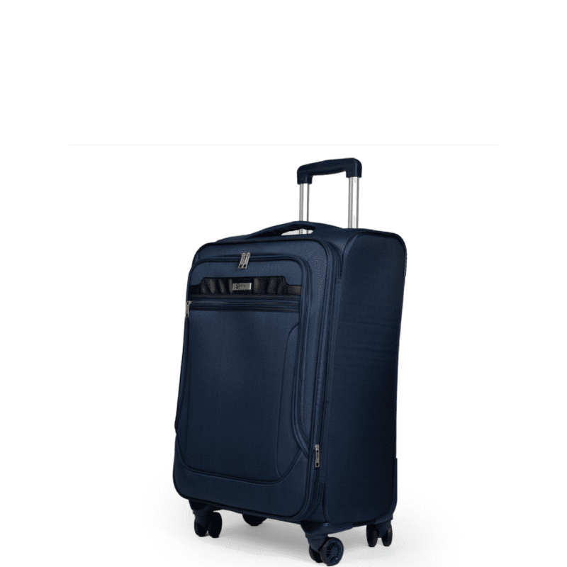 Βαλίτσα μεσαία με διπλά ροδάκια , tsa lock από υφασμάτινο υλικό σε μπλε χρώμα , επεκτάσιμη .