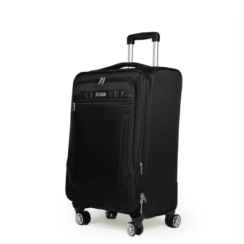 Βαλίτσα μεσαία με διπλά ροδάκια , tsa lock από υφασμάτινο υλικό σε μαύρο χρώμα , επεκτάσιμη .