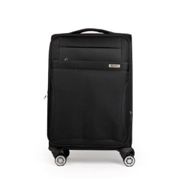Βαλίτσα μεσαία με διπλά ροδάκια , tsa lock από υφασμάτινο υλικό σε μαύρο χρώμα , επεκτάσιμη.