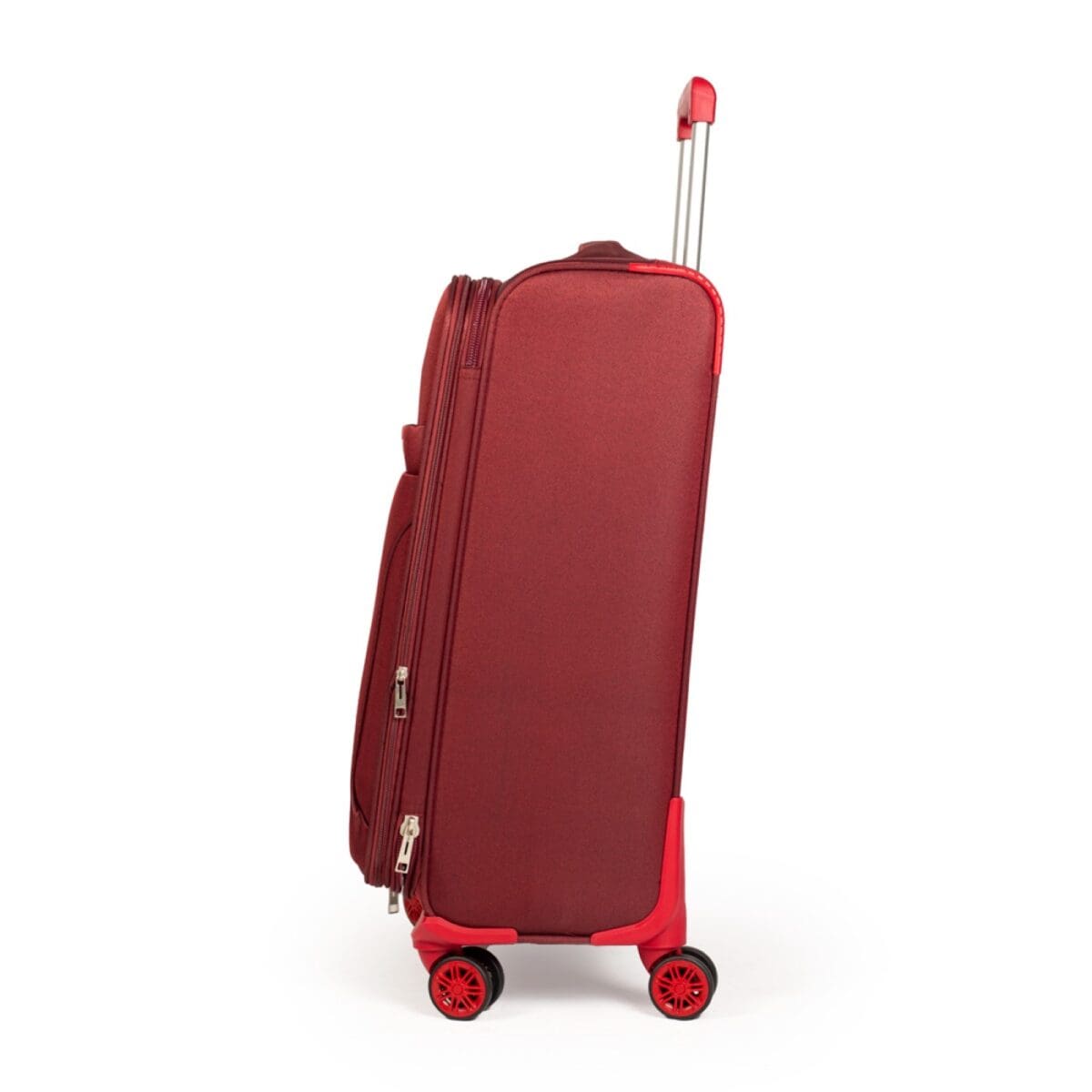 Αριστερή πλευρά βαλίτσας υφασμάτινης σε μπόρντο χρώμα