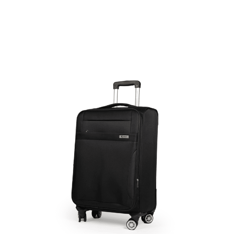 Βαλίτσα χειραποσκευή(καμπίνας) με διπλά ροδάκια , tsa lock από υφασμάτινο υλικό σε μαύρο , επεκτάσιμη .