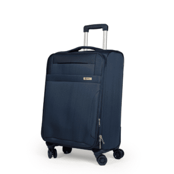 Βαλίτσα μεσαία με διπλά ροδάκια , tsa lock από υφασμάτινο υλικό σε μπλε , επεκτάσιμη .
