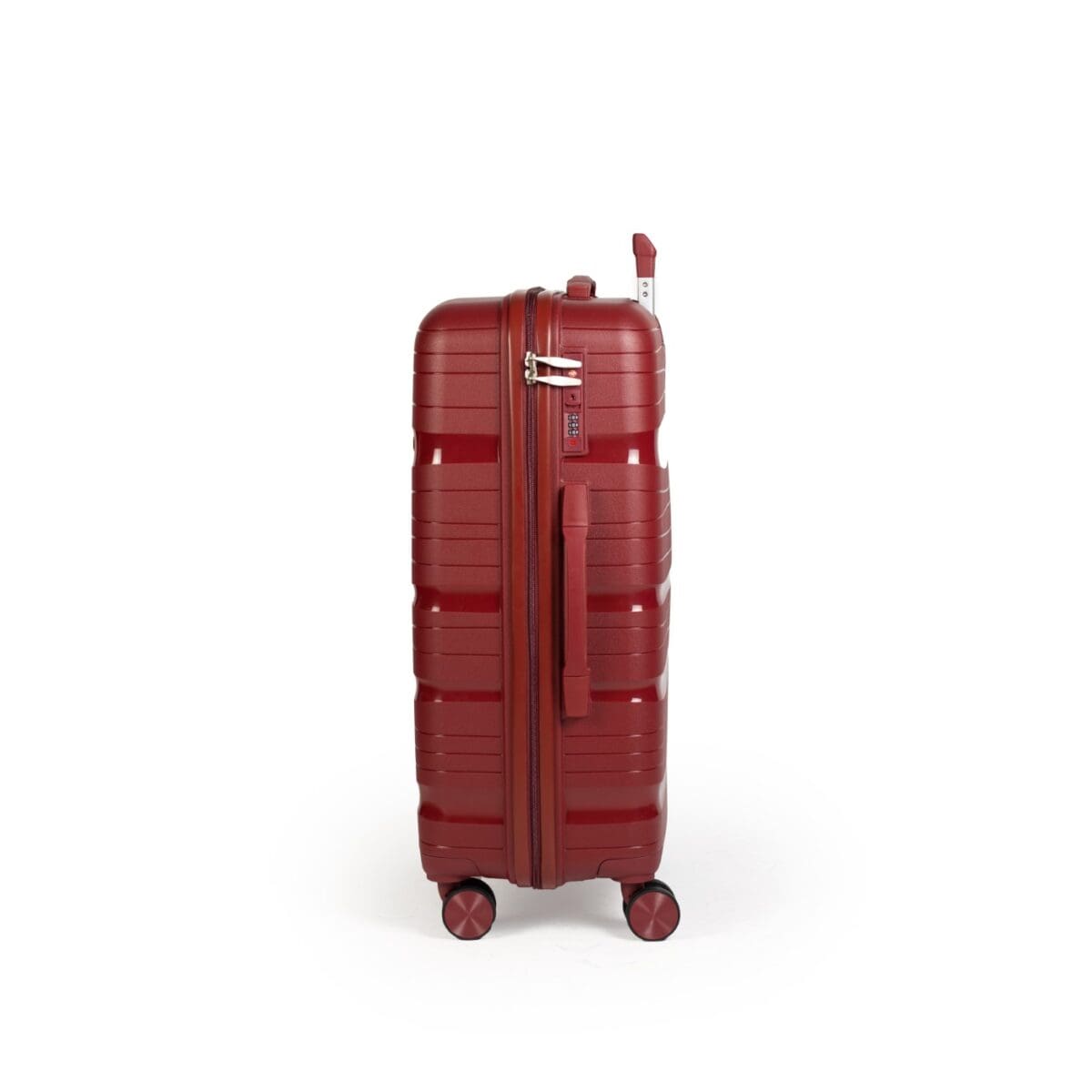 Αριστερή πλευρά βαλίτσας με χερούλι και συνδυασμό tsa σε μπορντό χρώμα