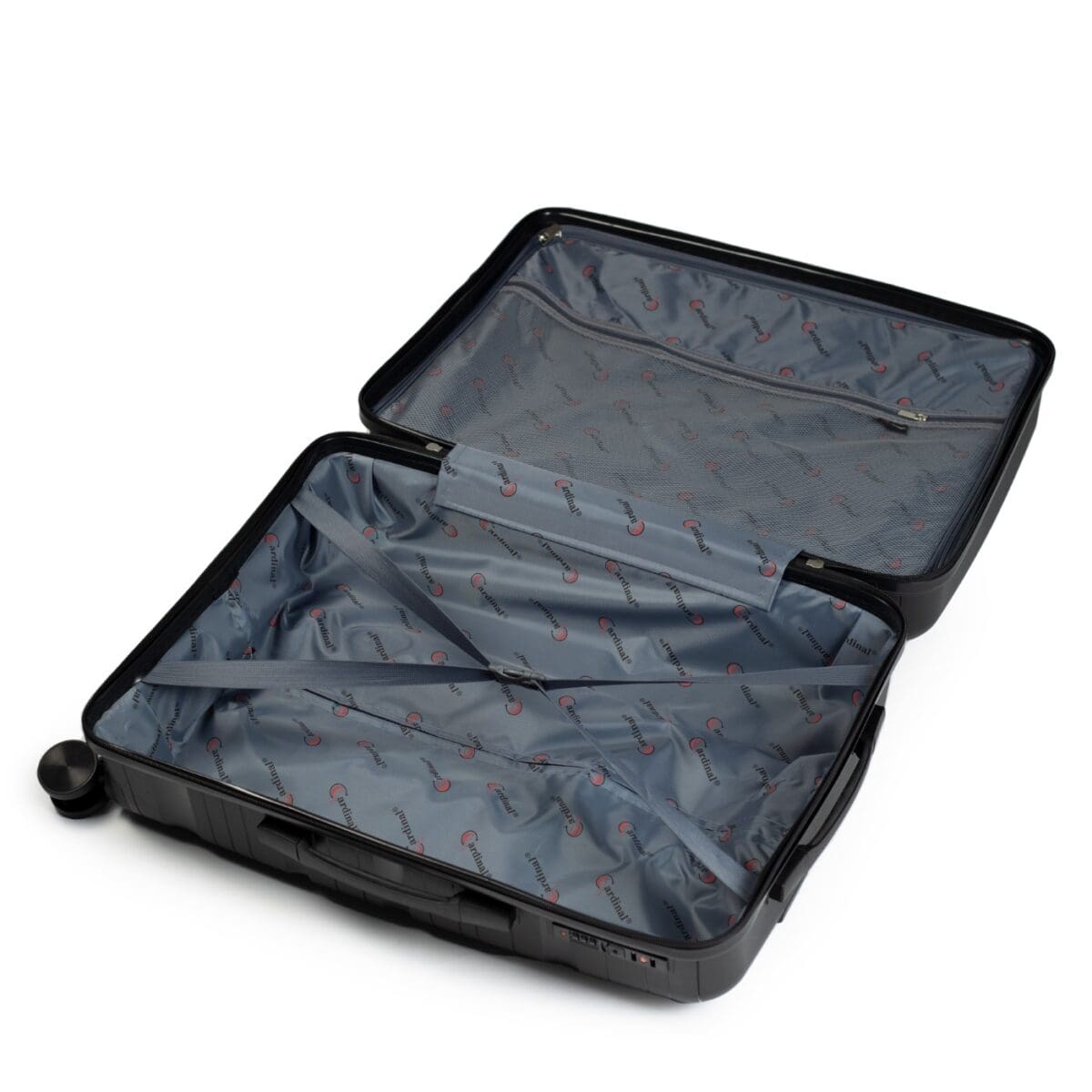 Εσωτερικό βαλίτσας μαύρο με διαχωριστικό για τα ρούχα και τσέπη με φερμουάρ