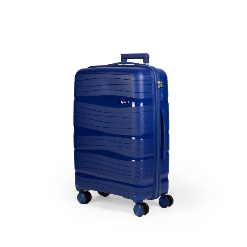 Βαλίτσα μεσαία με κλειδαριά tsa, υλικό PP(άθραυστο) σε χρώμα μπλε με διπλά ροδάκια .