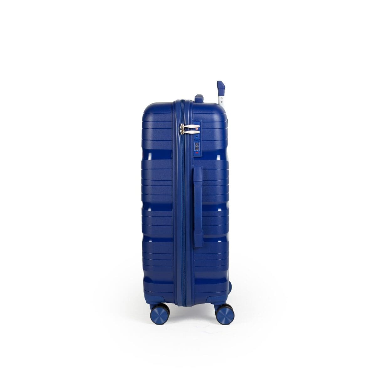 Αριστερή πλευρά βαλίτσας με χερούλι και συνδυασμό tsa σε μπλε χρώμα