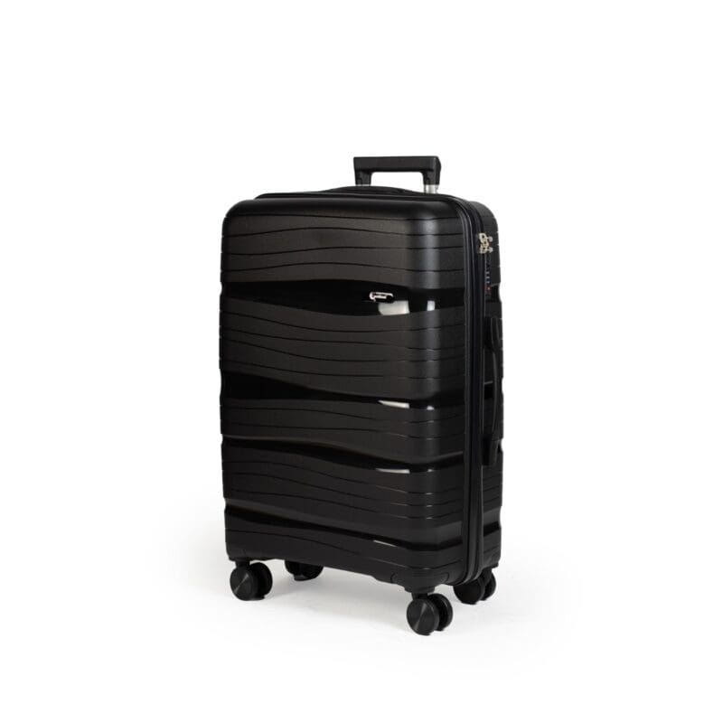 Βαλίτσα μεσαία με κλειδαριά tsa, υλικό PP(άθραυστο) σε χρώμα μαύρο με διπλά ροδάκια .