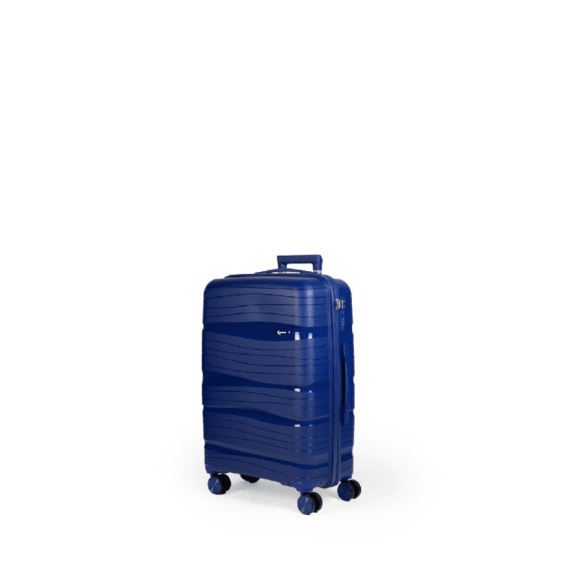 Βαλίτσα χειραποσκευή με κλειδαριά tsa, υλικό PP(άθραυστο) σε χρώμα μπλε με διπλά ροδάκια .