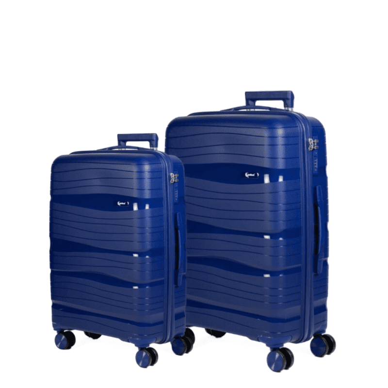 Βαλίτσες μεσαία, μεγάλη με κλειδαριά tsa, υλικό PP(άθραυστο) σε χρώμα μπλε με διπλά ροδάκια .