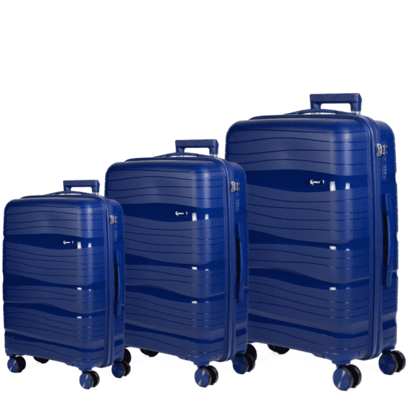 Βαλίτσες καμπίνας , μεσαία, μεγάλη με κλειδαριά tsa, υλικό PP(άθραυστο) σε χρώμα μπλε με διπλά ροδάκια .