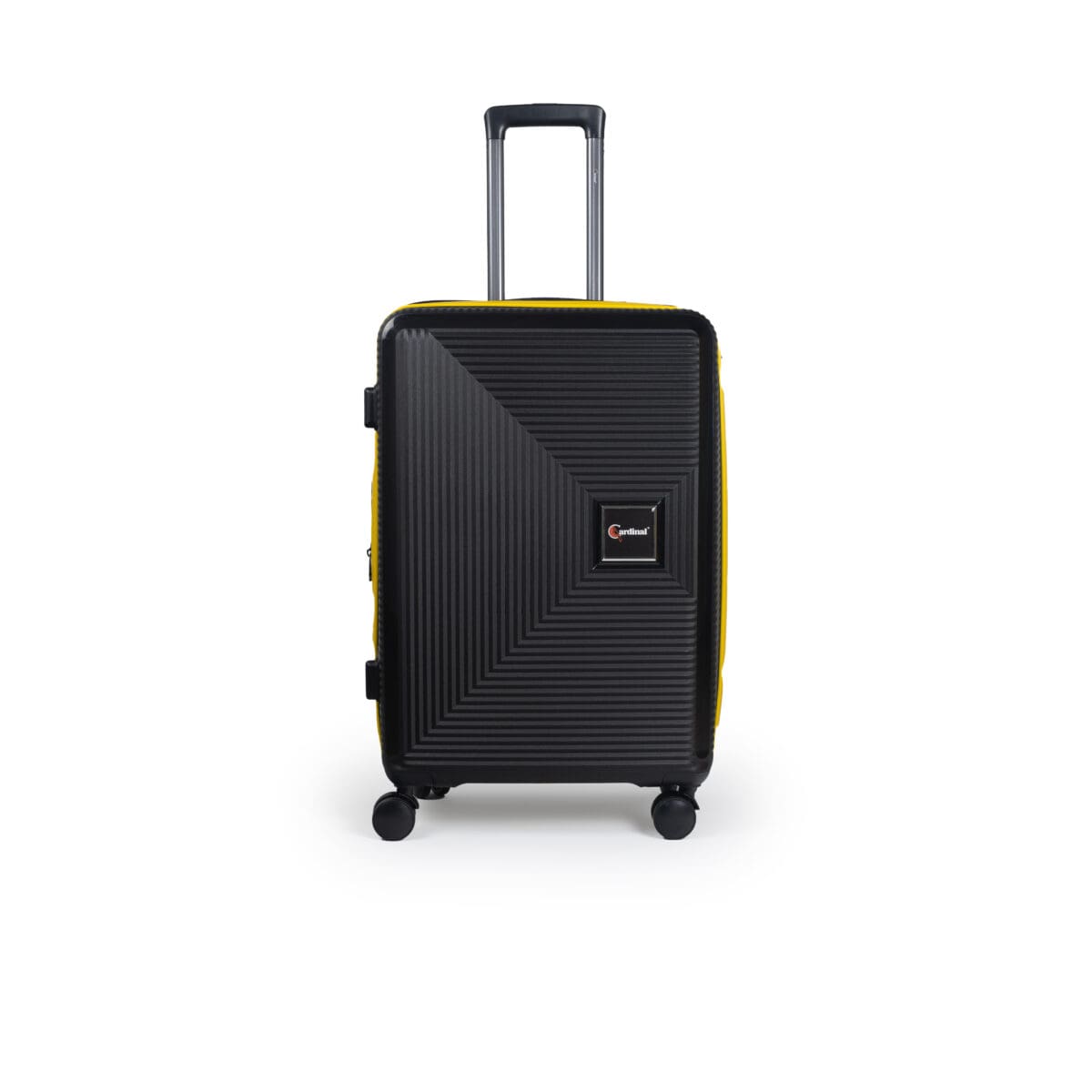 Βαλίτσα μεσαία με tsa lock διπλά ροδάκια από πολυπροπυλένιο άθραυστο υλικό και επέκταση σε μαύρο χρώμα με κίτρινες λωρίδες .