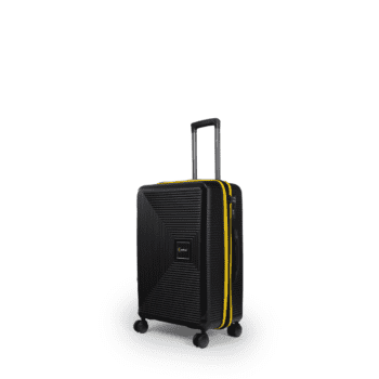Βαλίτσα χειραποσκευή (καμπίνας) με tsa lock διπλά ροδάκια από πολυπροπυλένιο άθραυστο υλικό σε μαύρο χρώμα με κίτρινες λωρίδες .