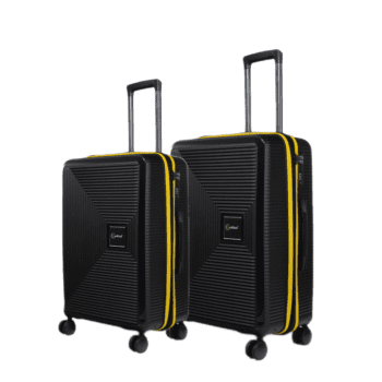 Βαλίτσες μεσαία , μεγάλη με tsa lock διπλά ροδάκια από πολυπροπυλένιο άθραυστο υλικό και επέκταση σε μαύρο χρώμα με κίτρινες λωρίδες .