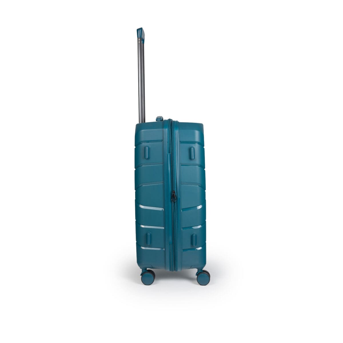 Δεξιά πλευρά βαλίτσας μεσαία με tsa lock διπλά ροδάκια από πολυπροπυλένιο άθραυστο υλικό και επέκταση σε πετρόλ χρώμα