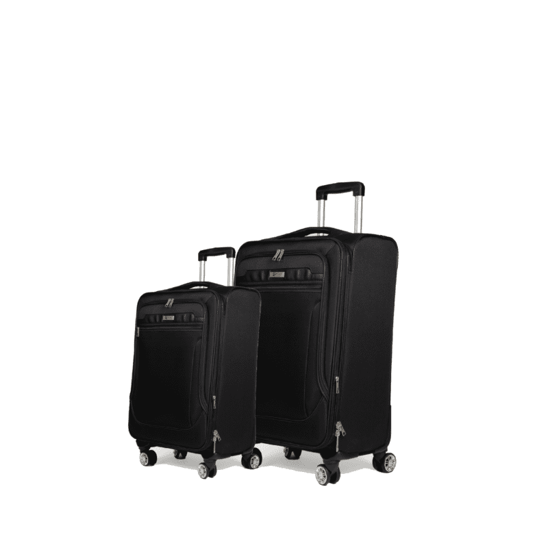 Βαλίτσες μικρή(καμπίνας) ,μεσαία με διπλά ροδάκια , tsa lock από υφασμάτινο υλικό σε μαύρο χρώμα , επεκτάσιμες .