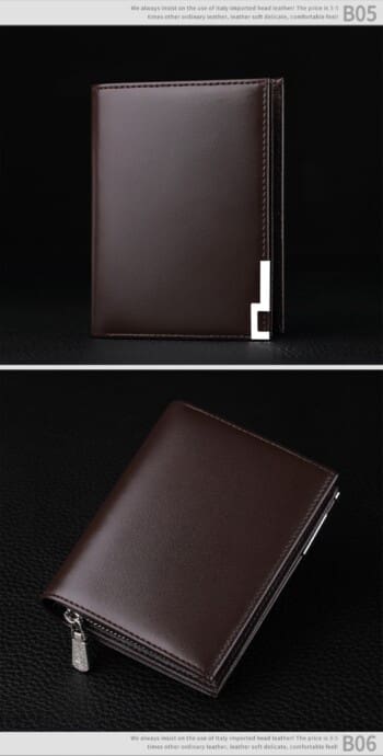 Δερμάτινο σκούρο καφέ πορτοφόλι ( μπροστινή όψη, πίσω όψη)