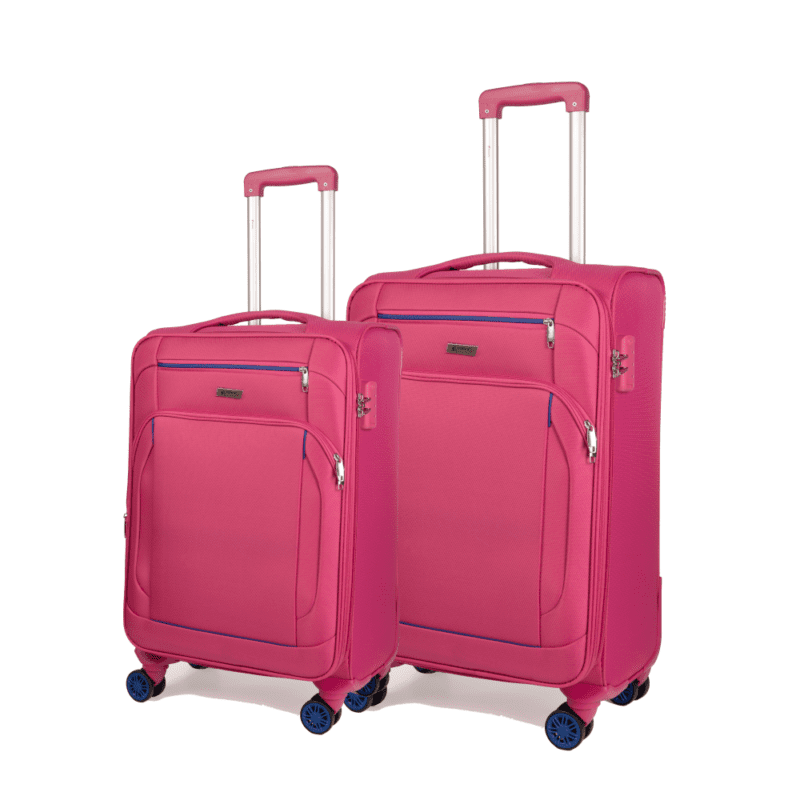 Βαλίτσες μικρή(καμπίνας) ,μεσαία με διπλά ροδάκια , tsa lock από υφασμάτινο υλικό σε ροζ με εξωτερικά φερμουάρ , επεκτάσιμες .