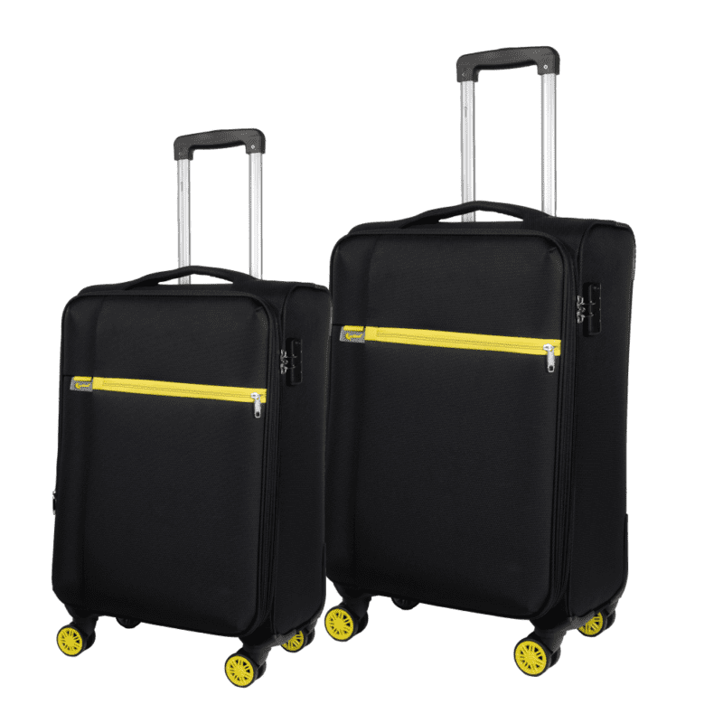 Βαλίτσες μεσαία , μεγάλη με διπλά ροδάκια , tsa lock από υφασμάτινο υλικό σε μαύρο με κίτρινες λεπτομέρειες , επεκτάσιμες .